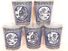 Vintage Cera Blue Willow Pattern 12oz Drinking Glasses Tumblers Lot of 5  picture