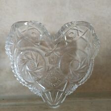 Vintage Heart Pressed Glass Serving Dish Nuts Mint Trinkets Sawtooth picture