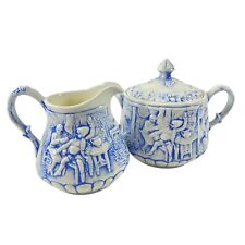 Antique Potterry Vintage Handmade Embossed Pattern Sugar Creamer 5”T Horses picture