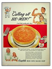 Campbells Bean with  Bacon Soup Calling All He Men Boy Dad 1952 Vintage Print Ad picture