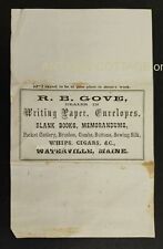 1800s antique R B GOVE waterville me AD whips cigars buttons books music sewing picture