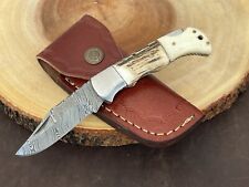 Handmade Damascus Folding Pocket Knife With Small Defects 6.5