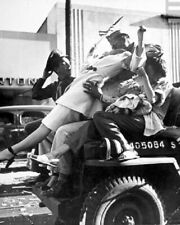 U.S. Soldier kissing girl at war end celebration on Jeep WWII 8x10 Photo 437a picture