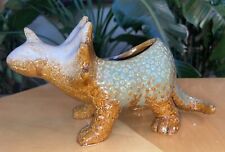 Triceratops Glazed Ceramic Planter Earth Tones Textured 9” Long Cool Dinosaur picture