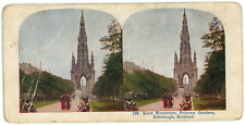 c1890's Colorized Stereoview Card Scott Monument, Princess Gardens, Edinburgh picture