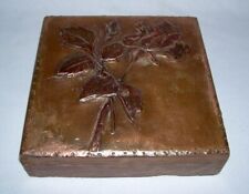 Early Hand Tooled Copper Covered Hinged Square BOX (Floral) w/Red Felt Interior picture