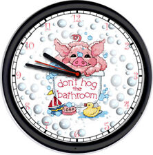 Pigs Bathroom Pig Don't Hog The Bath Soap Bubbles Rubber Ducky Sign Wall Clock picture