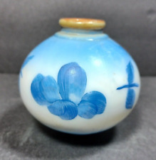 Vtg Milk Glass Hand Painted Blue Miniature Oil Lamp Spacer Lightning Rod Ball picture