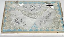 Antique NOS Concord Full Size Linen Napkin Needle Lace Corners Floral Embroidery picture