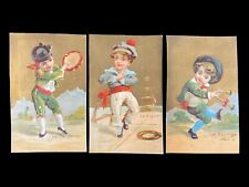 3 Antique Victorian Litho Trading Cards La Gigue, Le Fandango, La Bourree picture