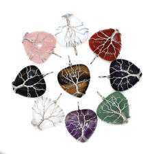 Natural Healing Crystal Quartz Wire Wrap Tree Of Life Heart Chakra Stone Pendant picture