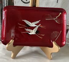 Vintage Red Lacquerware Hand-painted Japanese Small Tray 5x8 picture