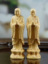 10 x 3x 3 CM Carved Boxwood Figurine : 2 Buddist Monks picture
