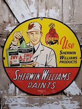 VINTAGE SHERWIN WILLIAMS PAINT PORCELAIN SIGN HARDWARE STORE VARNISH BRUSH 30