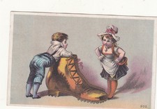 Girl & Boyd Having Discussion over Gold Boot No Advertising Vict Card c1880s picture