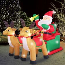 Fanshunlite 8ft Christmas Inflatable Santa Claus on Sleigh with Two Reindeer  picture