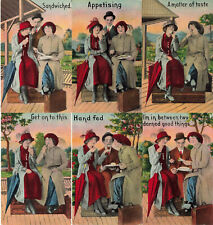 LOT OF 6 VINTAGE HUMOROUS POSTCARDS TWO WOMEN AND ONE MAN c1910 012324 T picture