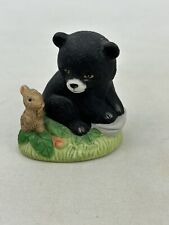 Homco Black Bear w/ Bunny Miniature #1418 Vintage picture