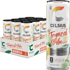 CELSIUS Sparkling Tropical Vibe, 12 Fl Oz (Pack of 12), Vibe picture