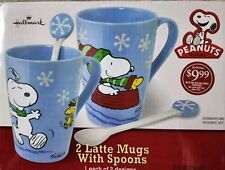 Hallmark Peanuts Snoopy Woodstock Christmas 2014 Latte Mugs Spoons Set NOB picture