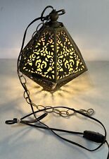 Vintage Mcm Brass Chained Swag Hanging Light Diamond Pendant Working picture