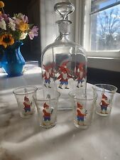 Johansfors Hand-Painted Gnome Decanter with Four Shot Glasses Stopper Sweden picture