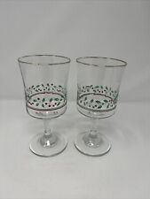 lot of 2 Vintage 1987 Arbys Christmas Holly Berry Glasses Wine Goblet Libbey picture
