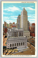 Postcard 1935 Aerial Vue New Post Office & Skyline Pittsburgh PA A6 picture