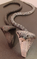 2 Carved Wooden Cobra VTG Snake Jointed Articulated Statue Figure 36" India set picture