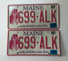 Lot of 2 Vintage MAINE Auto License Plates - Cancer Early Detection - PAIR picture