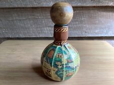 Vintage Leather Covered Glass Decanter Bottle World Map Man Cave Library picture