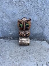 VTG Witco Cryptomeria Carved Owl Felt Bead Eyes Green Burnt Wood Retro Single picture