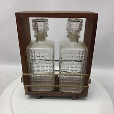 Vintage Pressed Glass Liquor Wine Decanters w/ Dovetailed Walnut Carrying Box picture