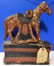 Vintage Wooden Horse on Stand Figurine Original Old Hand Carved picture