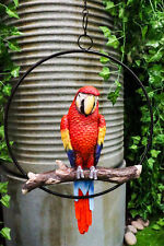 Ebros Hanging Scarlet Macaw Parrot Perching on Branch in Metal Round Ring 13.5
