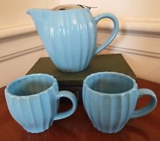 Hues N Brews Teal Colored Tea Pot and Cups picture