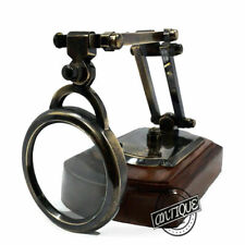 Brass Desk Magnifying Glass Optics Lens Antique Reader Compass Vintage Gift Xmas picture