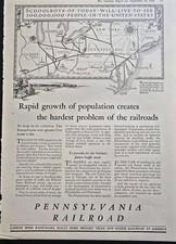 1926 Pennsylvania Railroad  Map Rapid growth of population vintage Ad picture