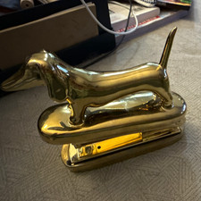 Gold Tone Metal Dachshund Dog Stapler Desk Accessory Figurine Sculpture picture