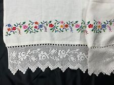 Old Sheet Ukrainian Linen Fabric Hand Embroidered Handmade Lace Antique Rustic picture