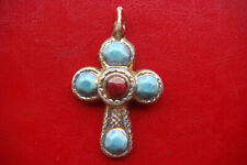 RARE VINTAGE CERAMIC SIGNED M. ROUSSEL BEAUTIFULLY DETAILED CROSS PENDANT picture