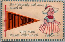 c1910s PITTSBURG Kansas Real Felt Pennant Postcard Dutch Girl / 1915 KS Cancel picture