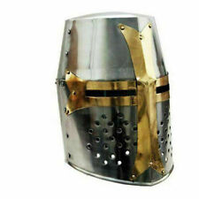 Medieval Knight Armor Templar Crusader Great Helmet with Mason's Brass Cross picture