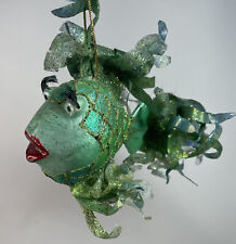 Katherine's Collection kissing large Green glitter Fish Christmas Ornament picture