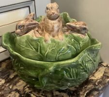 Vintage Holland Mold Ceramic Cabbage Bowl with Lid Bunny Dish picture