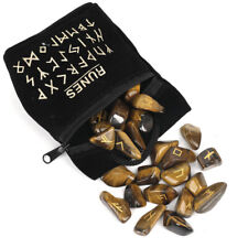 25pcs Natural Rune Stone Crystal Set Wicca Pagan Reiki Healing with Velvet Bag picture