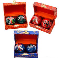 3 SETS CHINESE HEALTH STRESS BAODING BALLS THERAPY DRAGON RED GREEN BLUE COMBO picture
