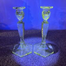 Clear Glass Etched Floral Candlestick Pair • 8 Inch • Mint Condition • Manganese picture