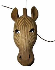 Vintage Pittsburgh Zoo Store Carved African Wooden Mask Zebra Wall Decor Tribal picture