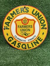 VINTAGE FARMERS UNION OIL CO PORCELAIN SIGN 1961 GAS STATION OIL FARM TRACTOR picture